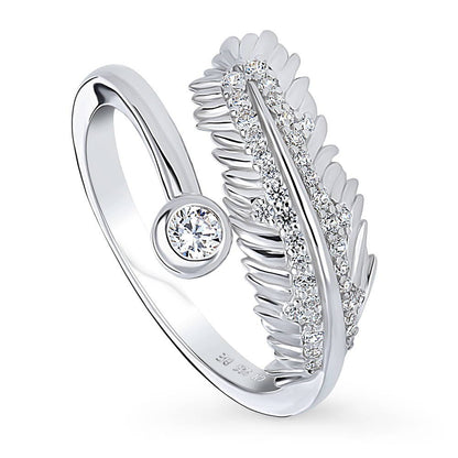 Feather Bypass Wrap CZ Ring in Sterling Silver