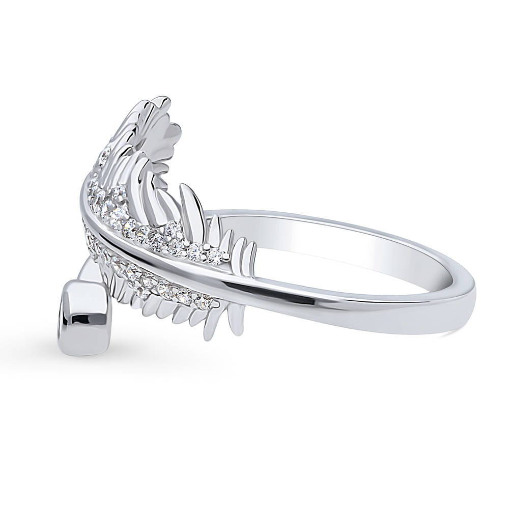 Feather Bypass Wrap CZ Ring in Sterling Silver