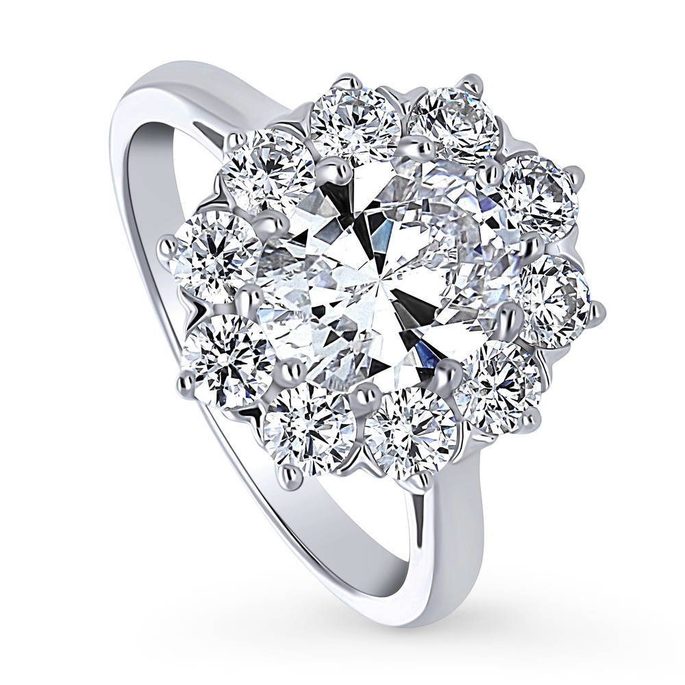 Flower Halo CZ Statement Ring in Sterling Silver