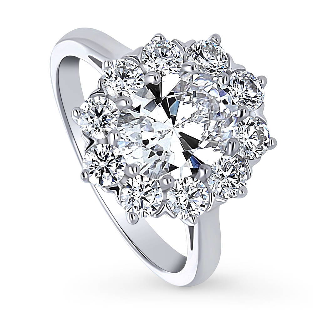 Front view of Flower Halo CZ Ring in Sterling Silver, 4 of 8