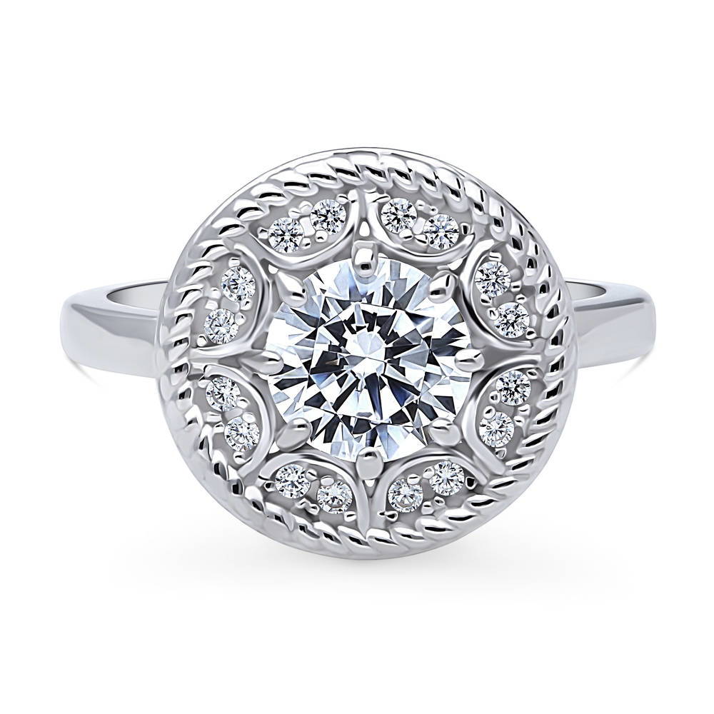 Cable Halo Art Deco CZ Ring in Sterling Silver, 1 of 8