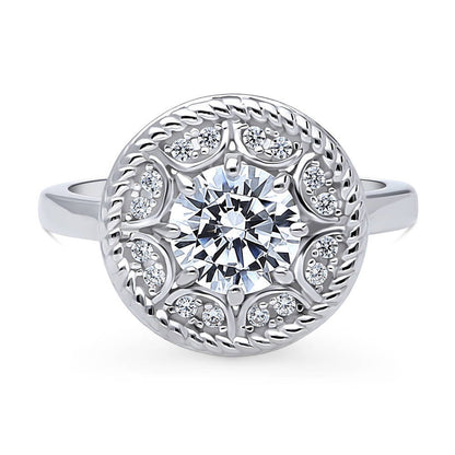 Cable Halo Art Deco CZ Ring in Sterling Silver