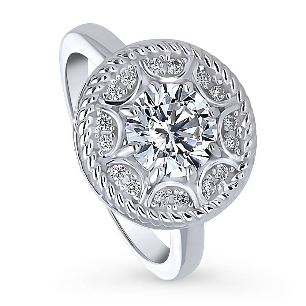 Cable Halo Art Deco CZ Ring in Sterling Silver