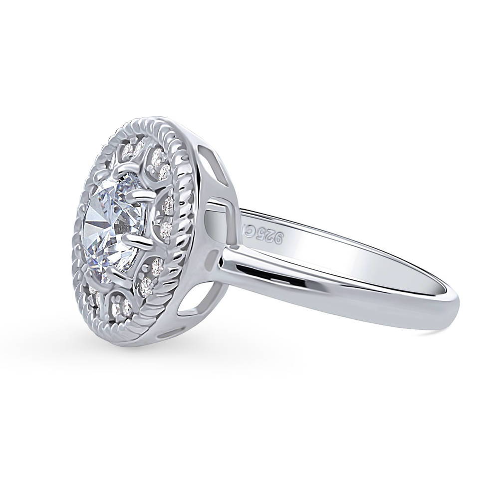 Angle view of Cable Halo Art Deco CZ Ring in Sterling Silver, 5 of 8