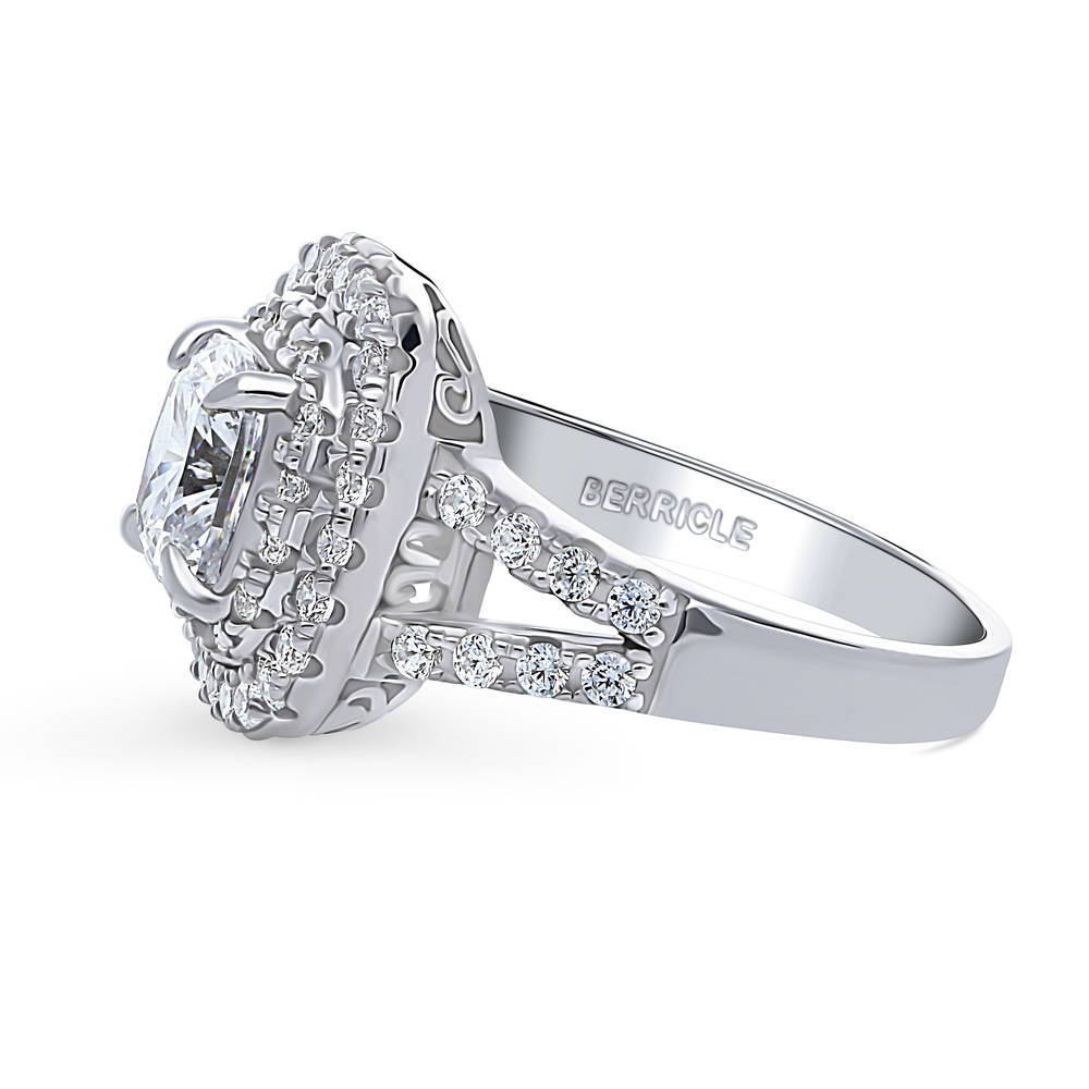Halo Cushion CZ Statement Split Shank Ring in Sterling Silver