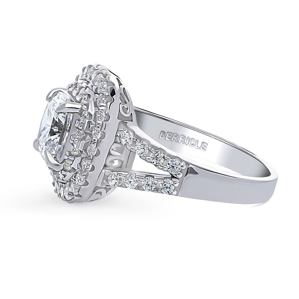 Angle view of Halo Cushion CZ Split Shank Ring in Sterling Silver, 5 of 8