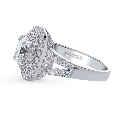 Halo Cushion CZ Split Shank Ring in Sterling Silver