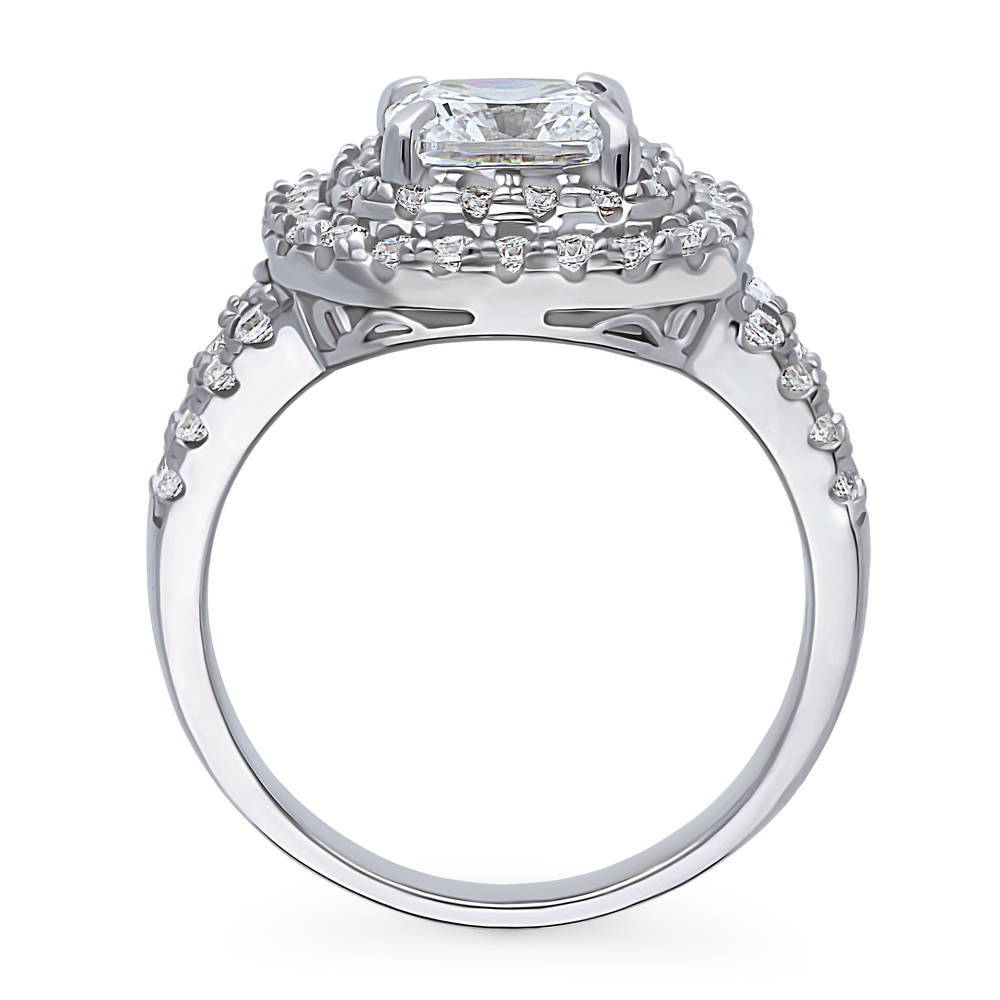 Halo Cushion CZ Split Shank Ring in Sterling Silver