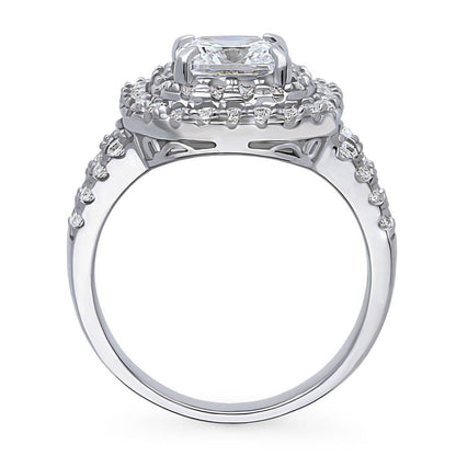 Halo Cushion CZ Split Shank Ring in Sterling Silver