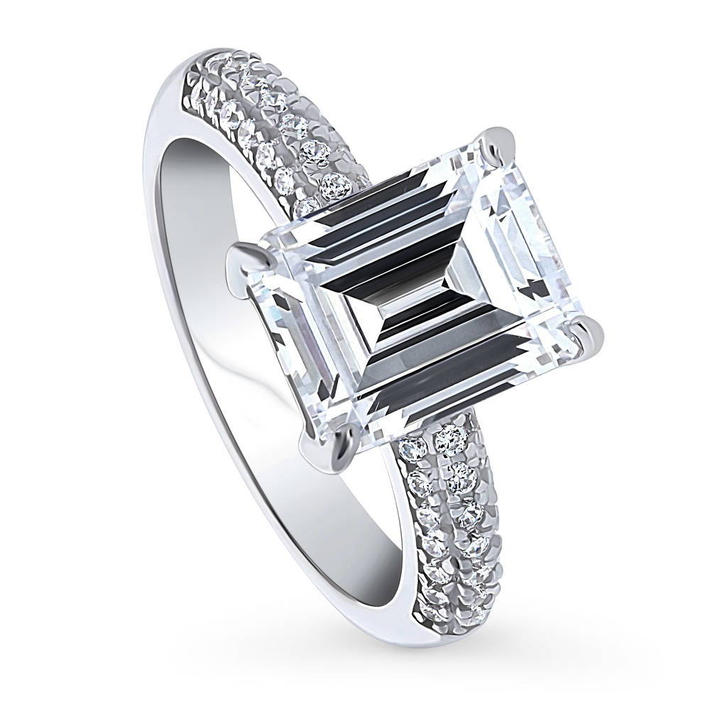 Solitaire 3.8ct Emerald Cut CZ Ring in Sterling Silver