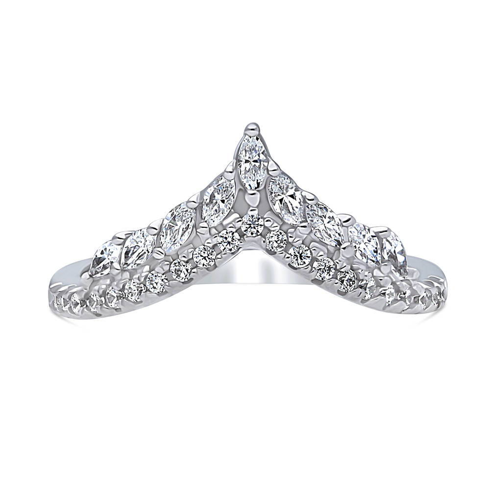 Wishbone Chevron CZ Curved Half Eternity Ring in Sterling Silver