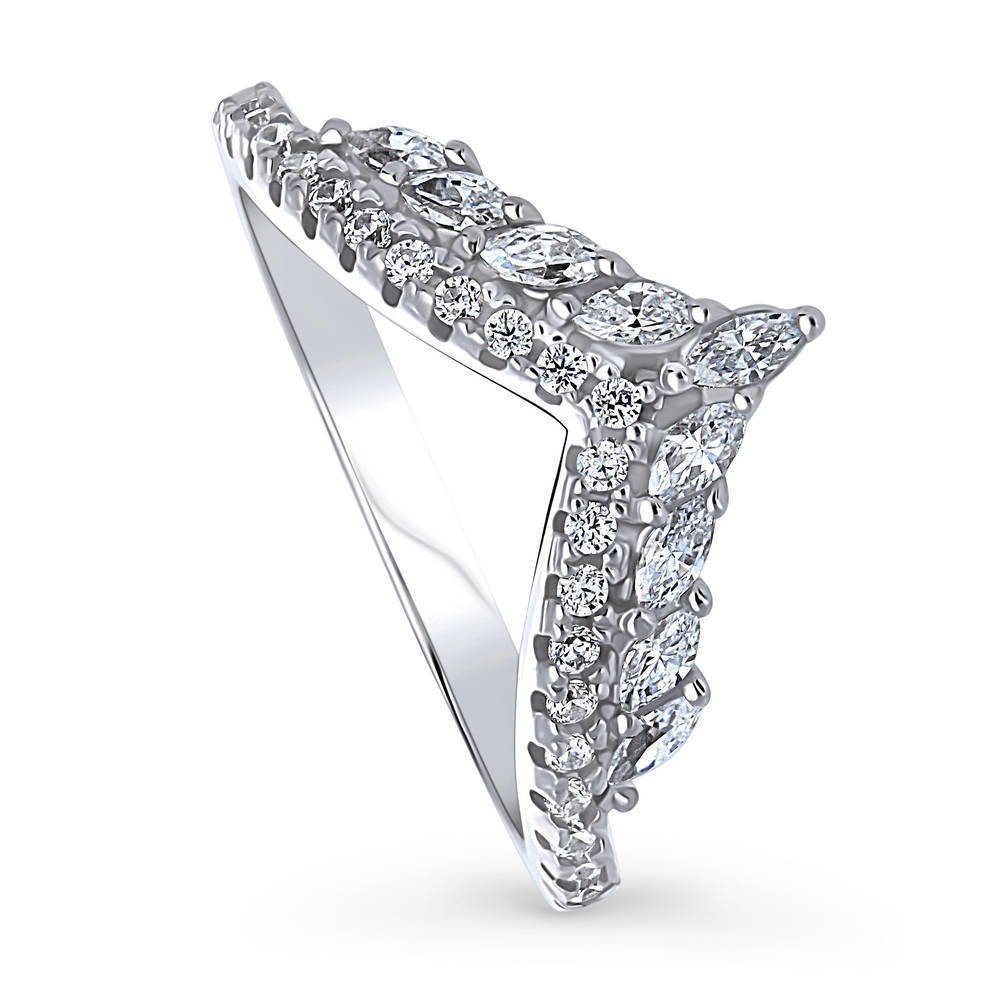 Front view of Wishbone Chevron CZ Curved Half Eternity Ring in Sterling Silver, 3 of 8