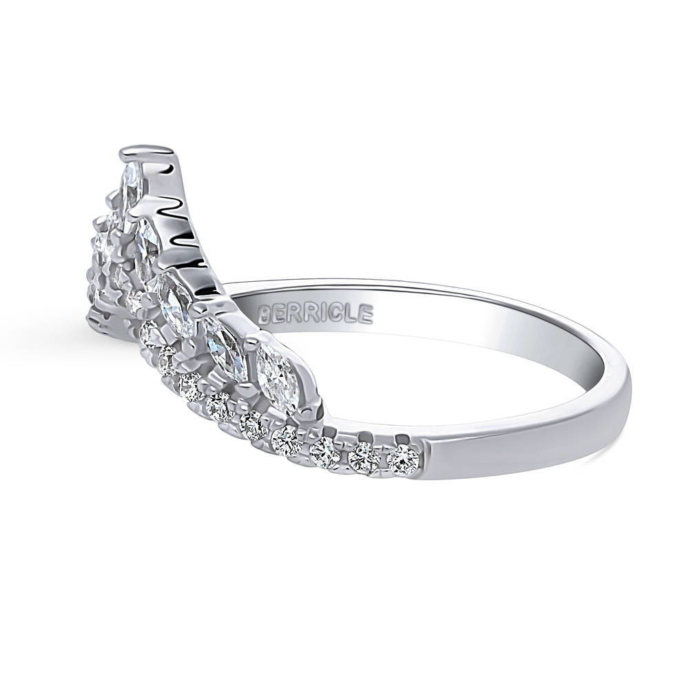 Angle view of Wishbone Chevron CZ Curved Half Eternity Ring in Sterling Silver, 4 of 8