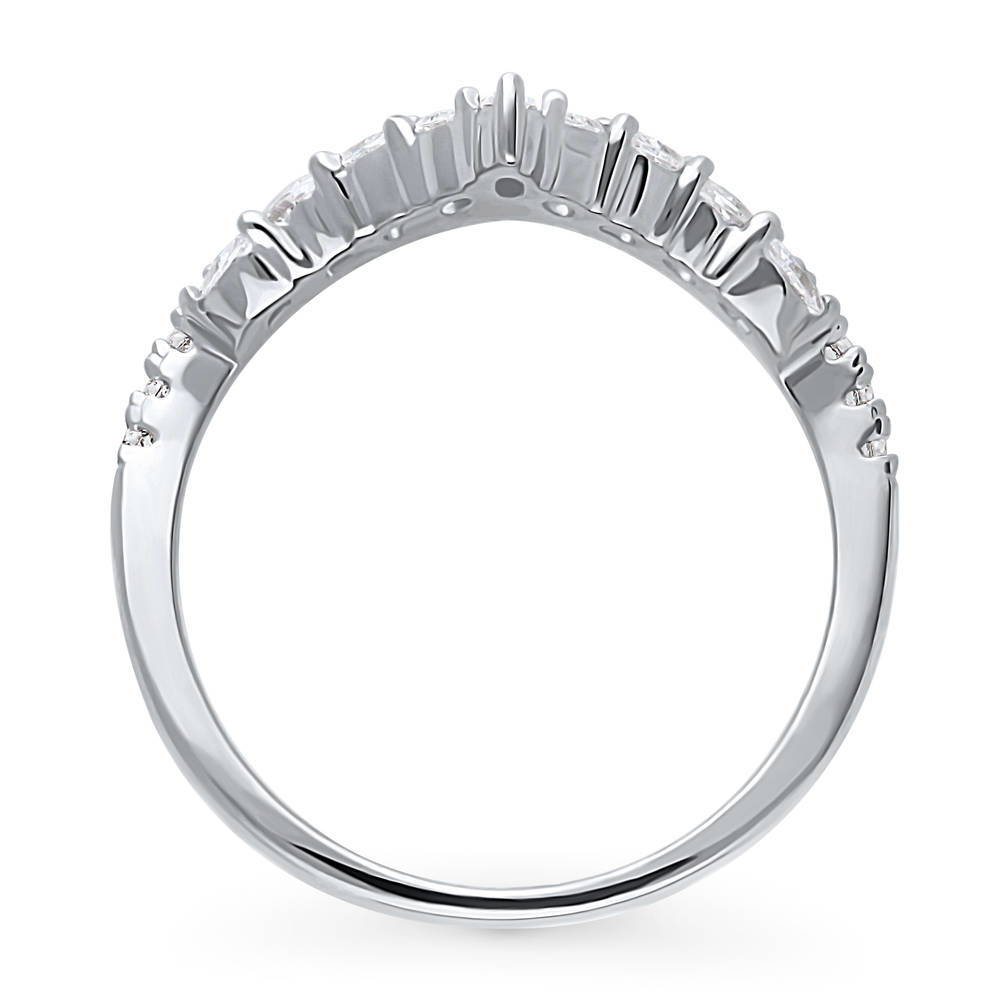 Wishbone Chevron CZ Curved Half Eternity Ring in Sterling Silver