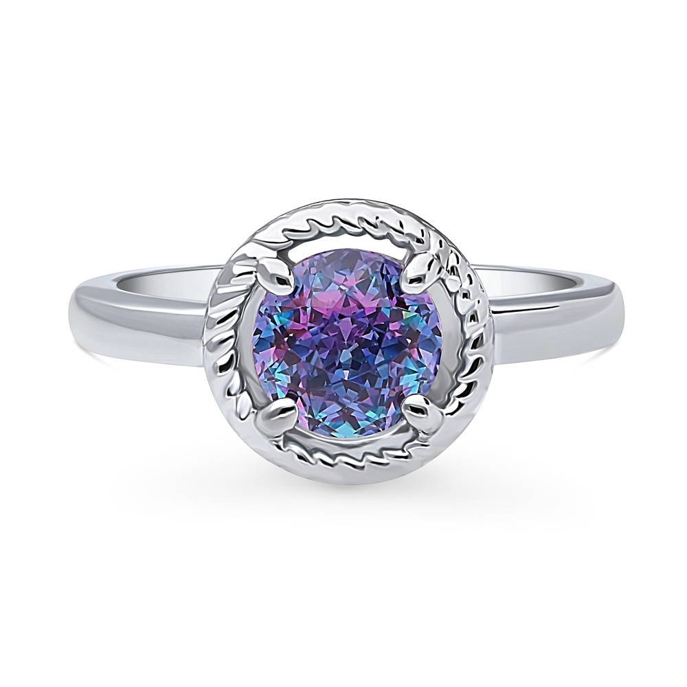 Solitaire Purple Aqua Round CZ Ring in Sterling Silver 1.25ct