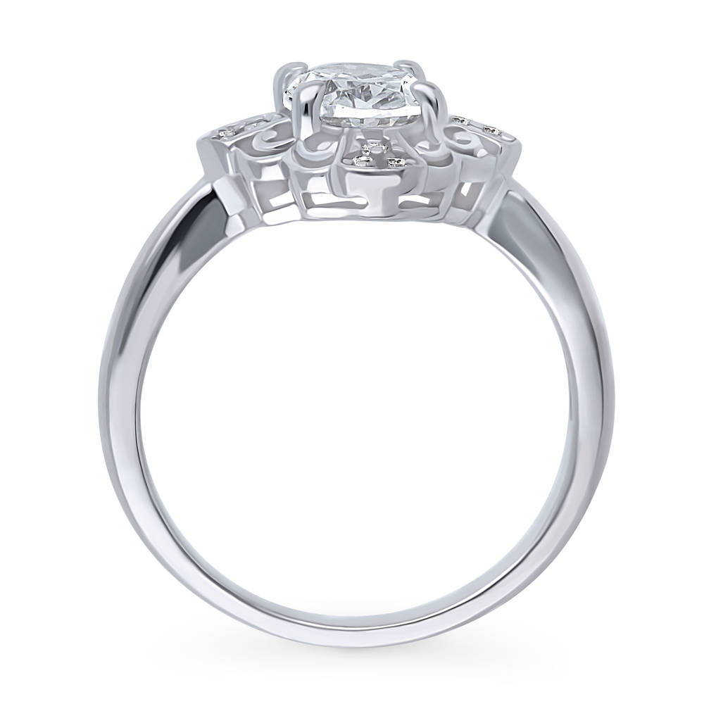 Halo Flower Art Deco Oval CZ Ring in Sterling Silver