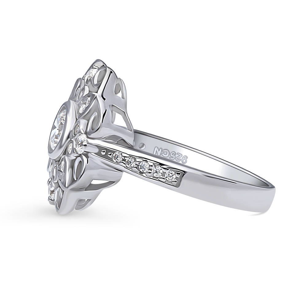 Angle view of Halo Flower Art Deco CZ Ring in Sterling Silver, 5 of 8