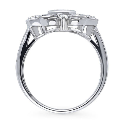 Halo Flower Art Deco CZ Ring in Sterling Silver