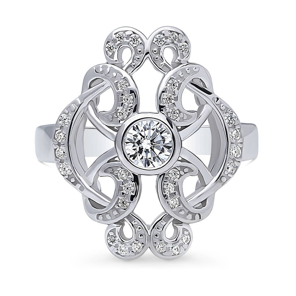 Flower Art Deco CZ Ring in Sterling Silver, 1 of 8