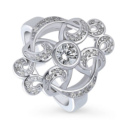 Flower Art Deco CZ Ring in Sterling Silver