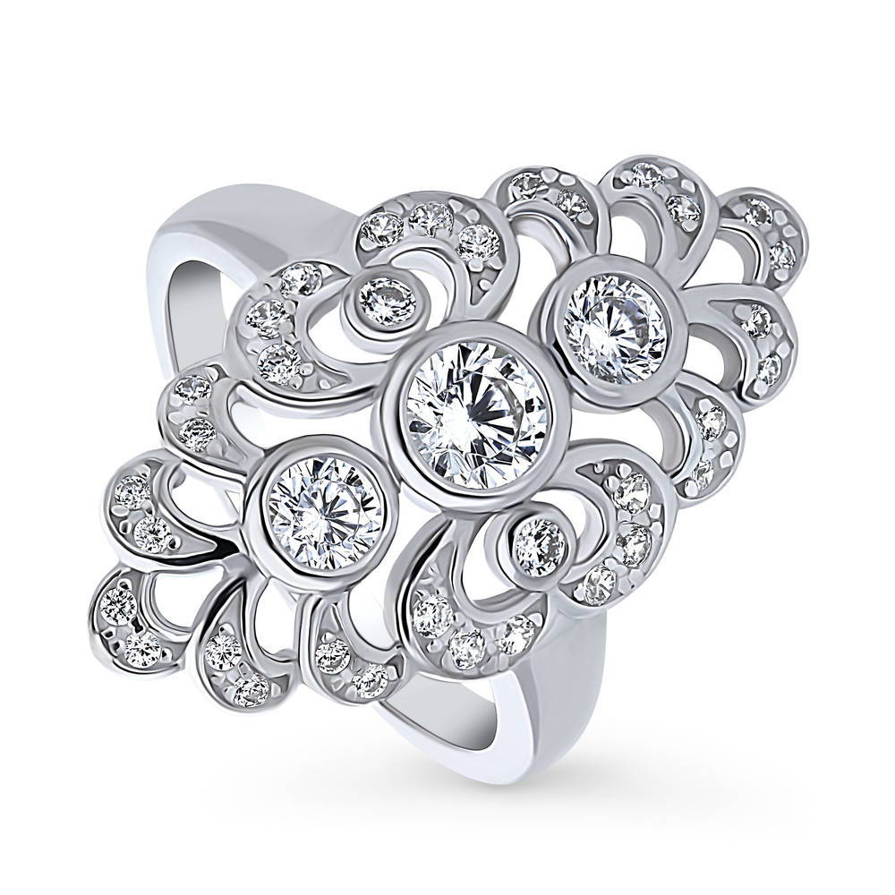 Front view of Navette Art Deco CZ Ring in Sterling Silver, 4 of 9