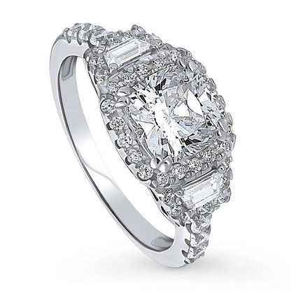 3-Stone Halo Art Deco 2ct Cushion CZ Ring in Sterling Silver