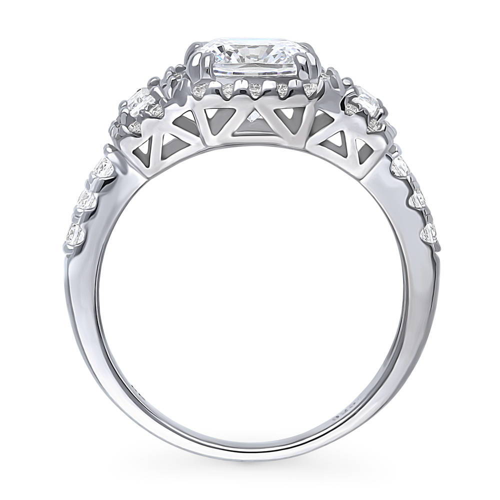 Alternate view of 3-Stone Halo Art Deco 2ct Cushion CZ Ring in Sterling Silver, 8 of 11