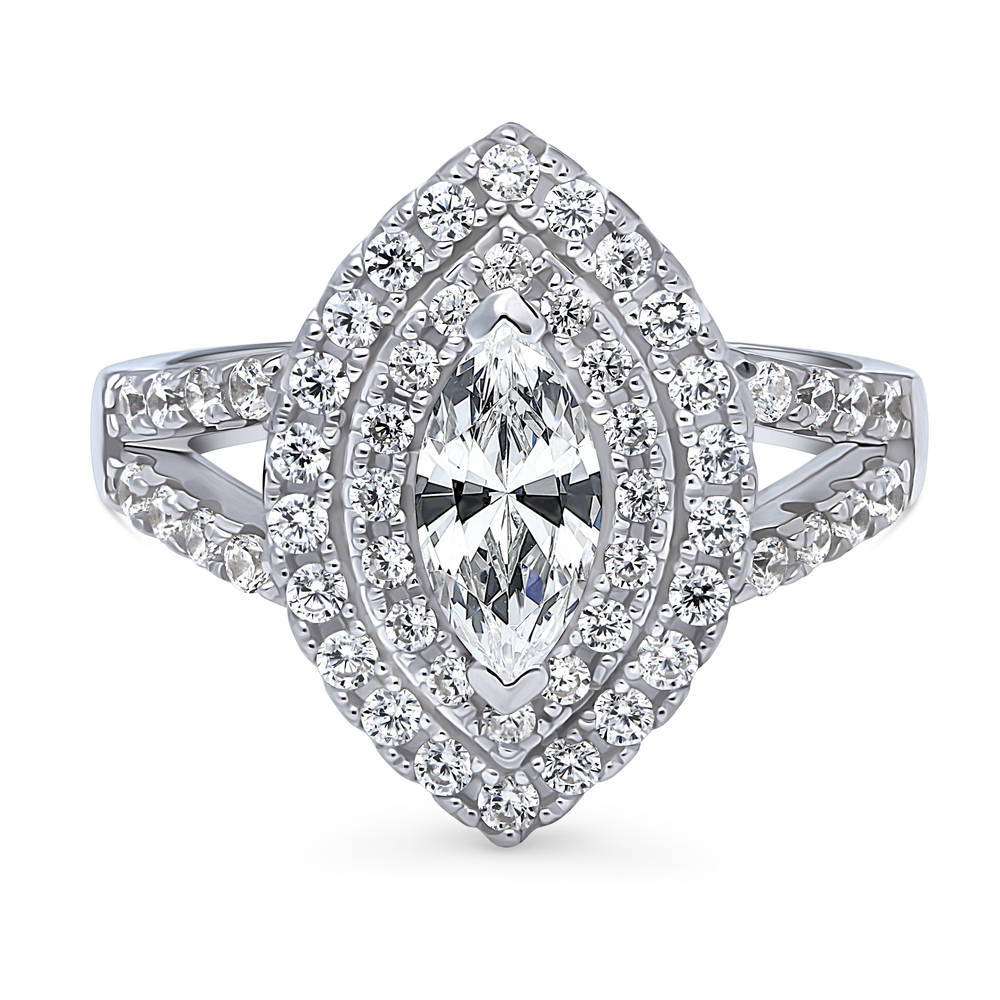 Halo Marquise CZ Statement Split Shank Ring in Sterling Silver