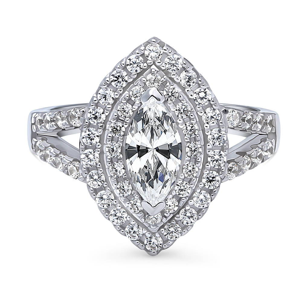 Halo Marquise CZ Split Shank Ring in Sterling Silver, 1 of 8
