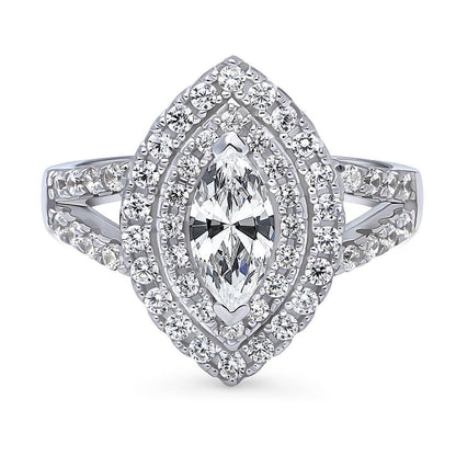 Halo Marquise CZ Split Shank Ring in Sterling Silver