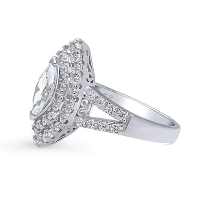 Halo Marquise CZ Split Shank Ring in Sterling Silver