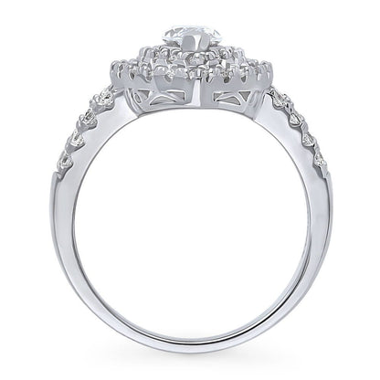 Halo Marquise CZ Split Shank Ring in Sterling Silver