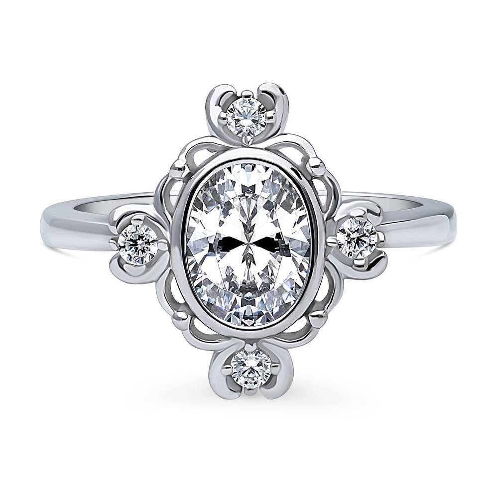 Flower Art Deco CZ Ring in Sterling Silver, 1 of 8