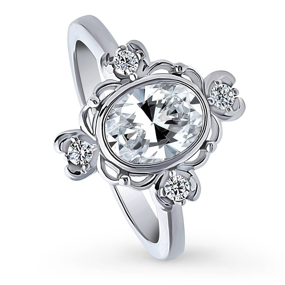 Flower Art Deco CZ Ring in Sterling Silver