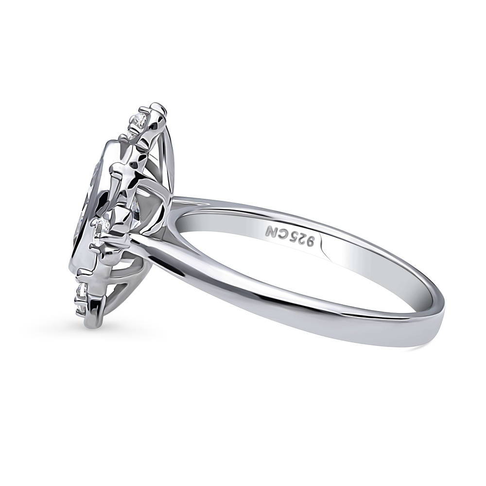 Angle view of Flower Art Deco CZ Ring in Sterling Silver, 5 of 8