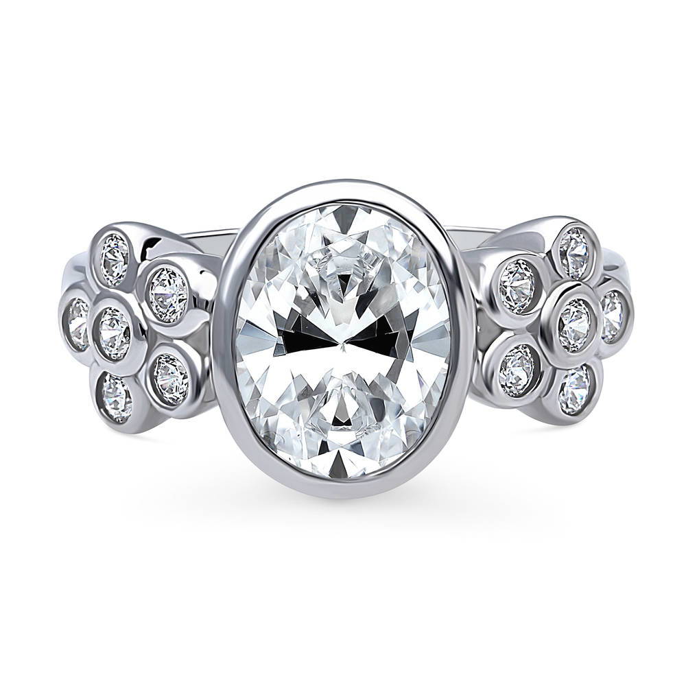 Flower Solitaire 2.5ct Bezel CZ Ring in Sterling Silver