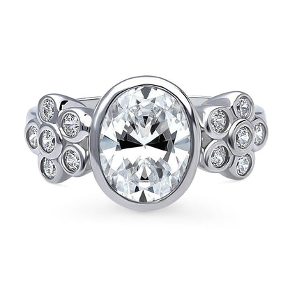 Flower Solitaire 2.5ct Bezel CZ Ring in Sterling Silver