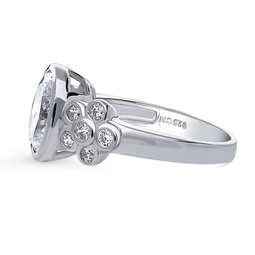 Angle view of Flower Solitaire 2.5ct Bezel CZ Ring in Sterling Silver, 5 of 8