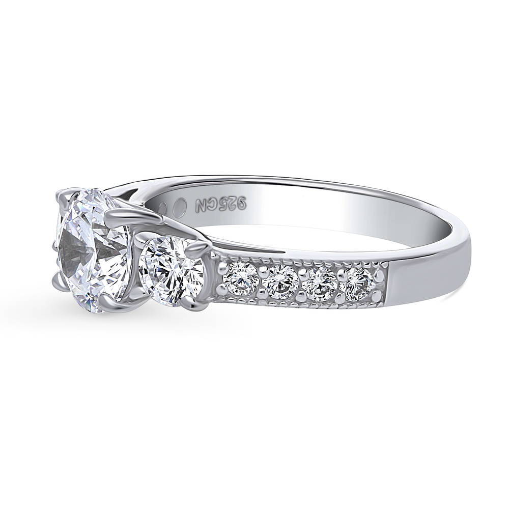 Angle view of 3-Stone 1.25ct CZ Ring in Sterling Silver, 5 of 9