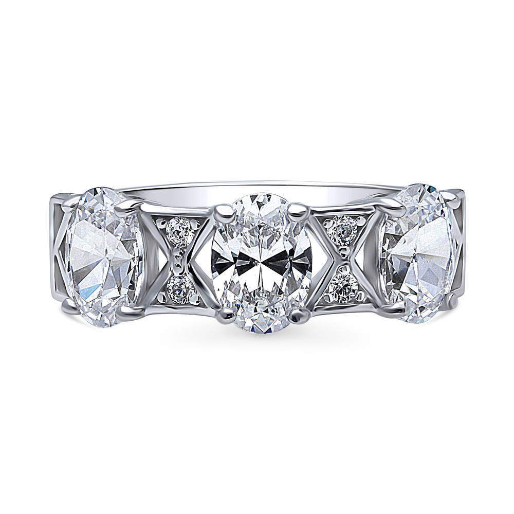 3-Stone Art Deco 2.1ct Oval CZ Ring in Sterling Silver