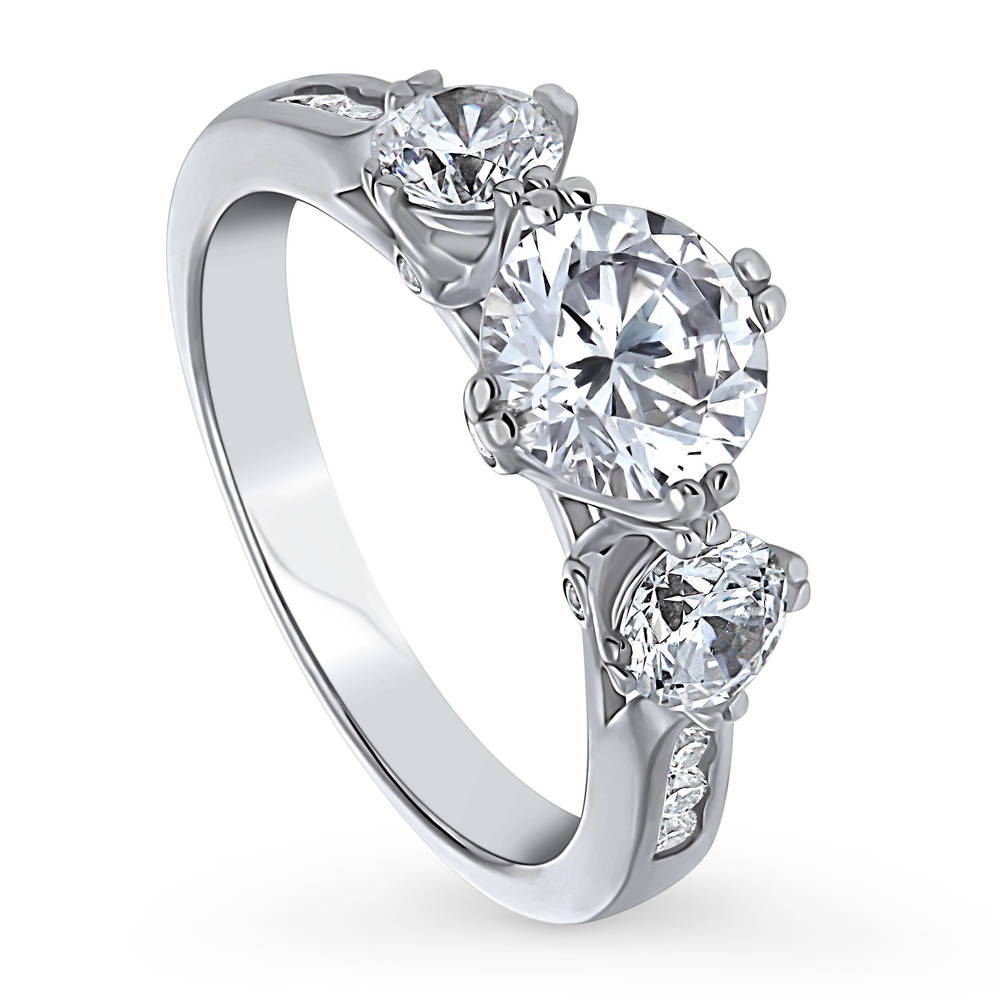 Front view of 3-Stone 1.25ct CZ Ring in Sterling Silver, 3 of 8