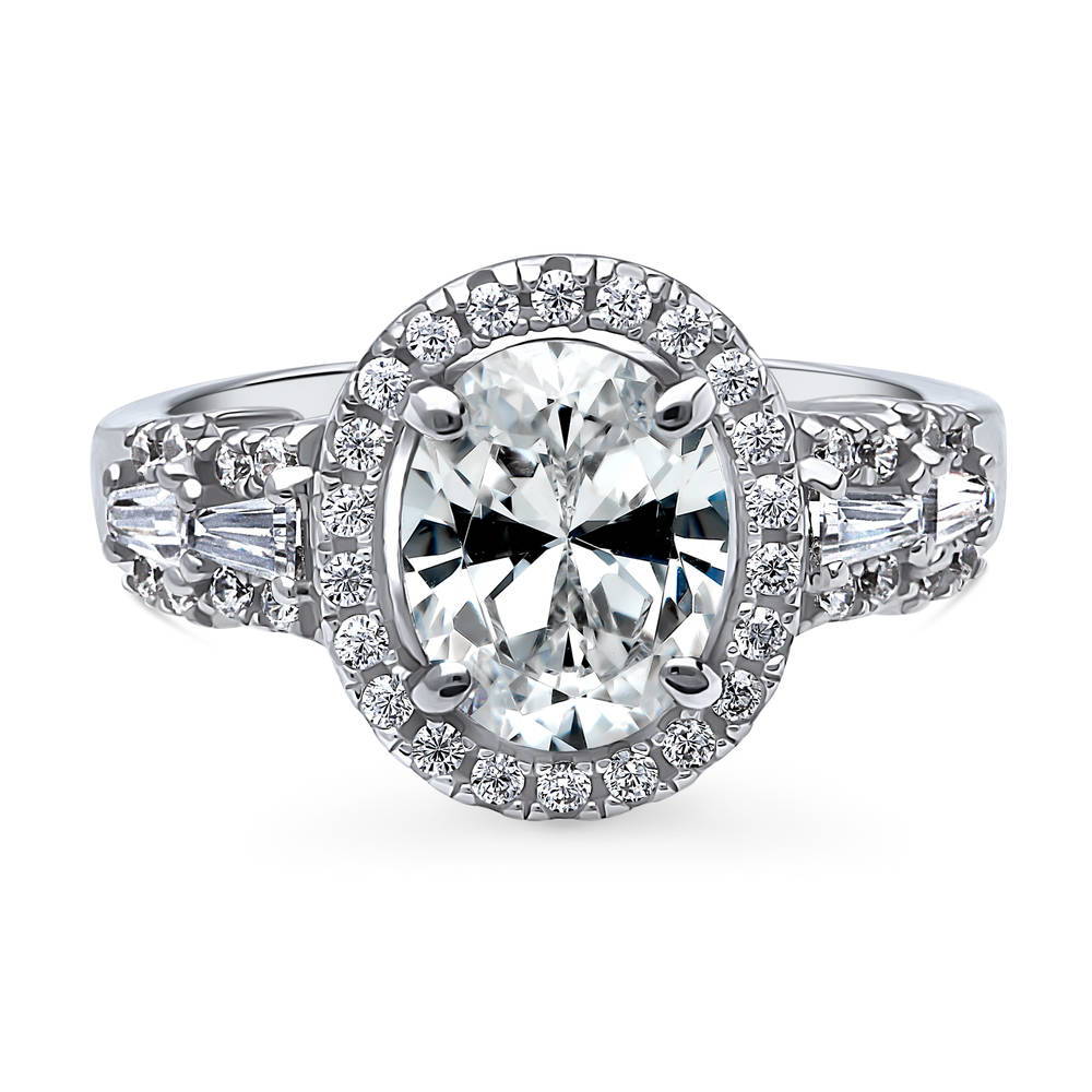Halo Art Deco Oval CZ Ring in Sterling Silver, 1 of 8