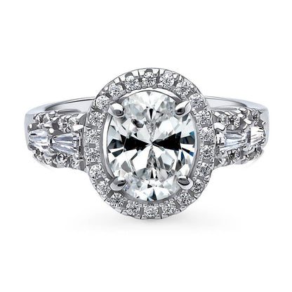 Halo Art Deco Oval CZ Ring in Sterling Silver