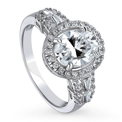 Halo Art Deco Oval CZ Ring in Sterling Silver