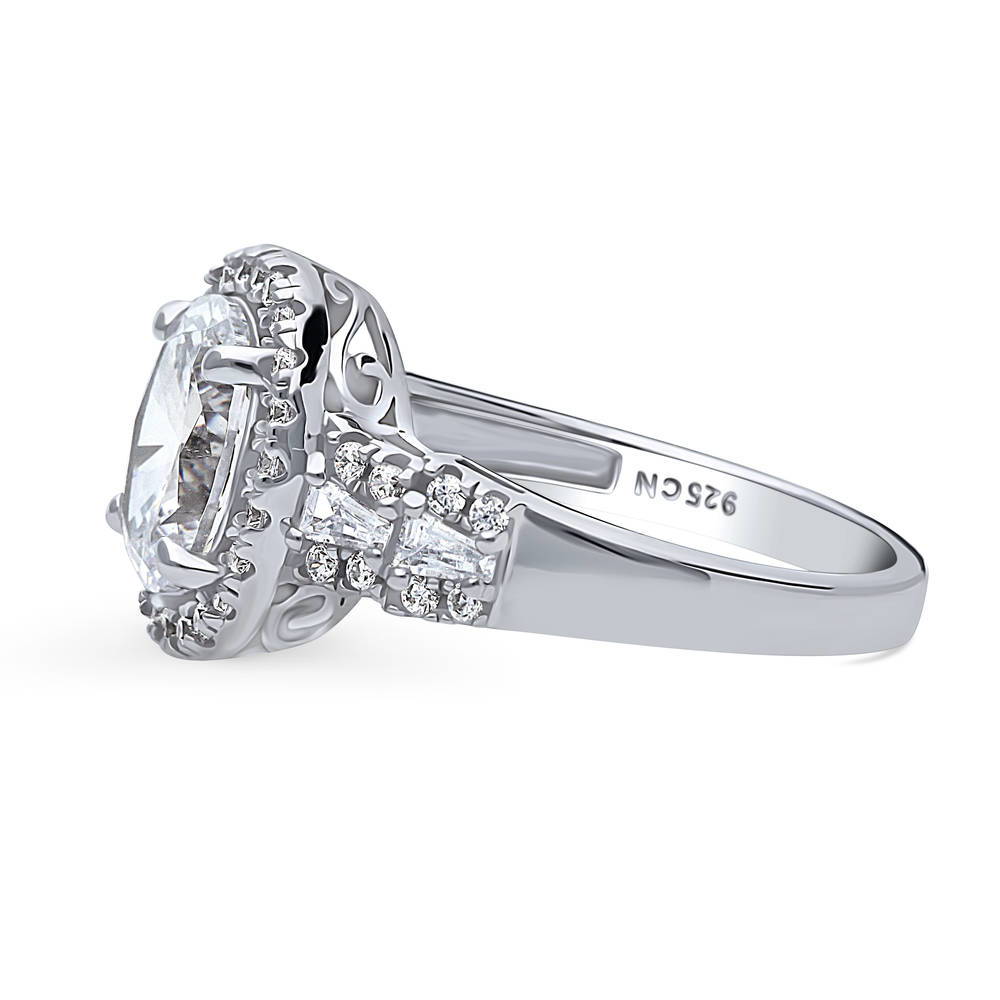 Halo Art Deco Oval CZ Statement Ring in Sterling Silver