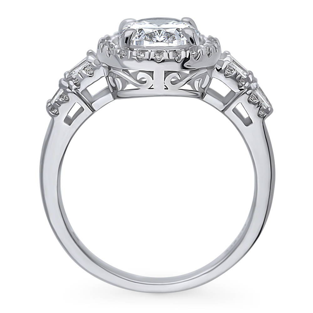 Halo Art Deco Oval CZ Ring in Sterling Silver