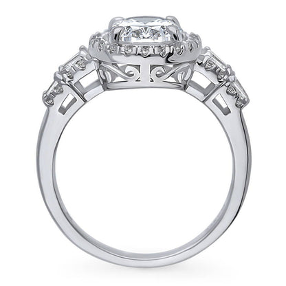 Halo Art Deco Oval CZ Ring in Sterling Silver