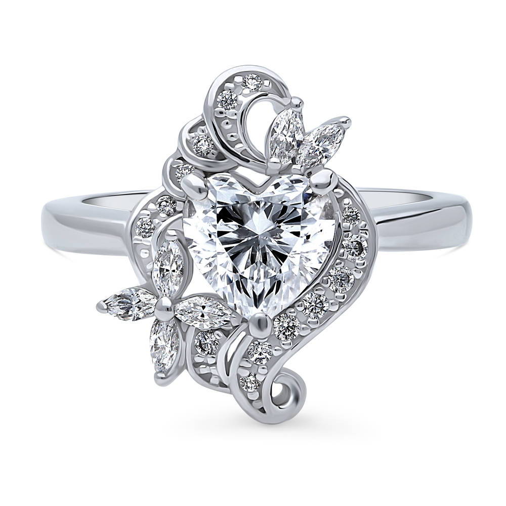 Heart Flower CZ Ring in Sterling Silver, 1 of 8