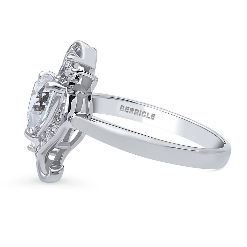 Angle view of Heart Flower CZ Ring in Sterling Silver, 5 of 8
