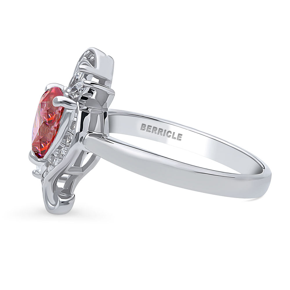 Angle view of Heart Flower Ruby-Red CZ Ring in Sterling Silver, 5 of 9